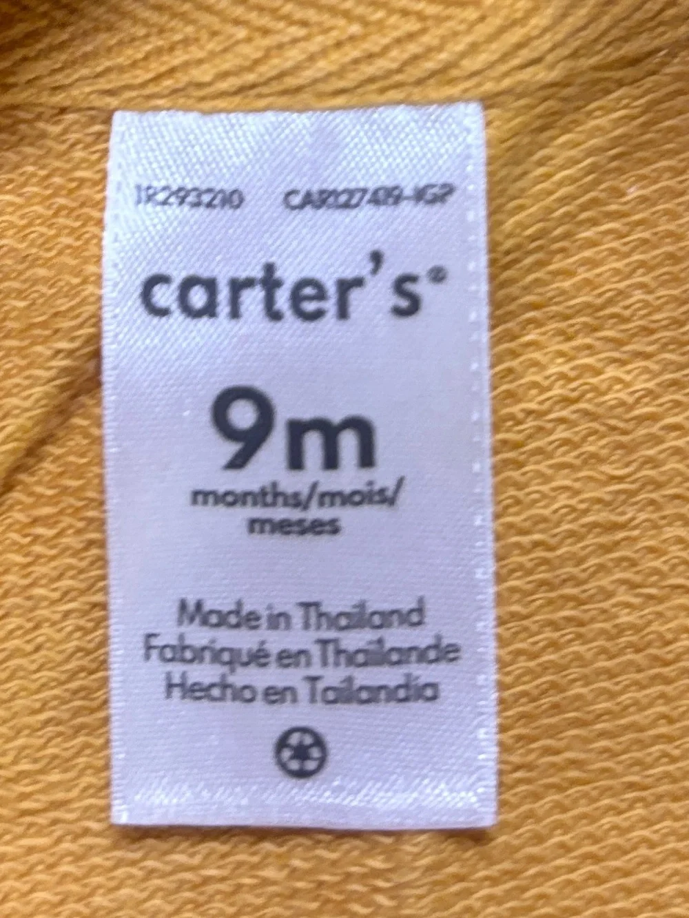 Carter’s Baby Hooded Romper Mustard Yellow Heart Print 9M